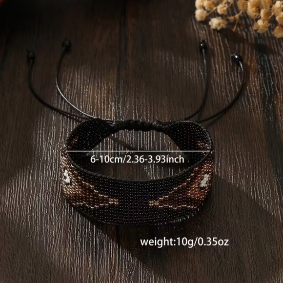 Vintage Southwestern Style Seed Bead Woven Geometric Adjustable Cord Bracelet - Picture 5 of 5